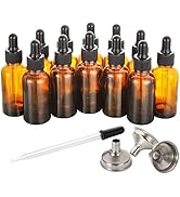 12 pcs, 1 oz Amber Dropper Bottles for Essential Oils w/ 3 Stainless Steel Funnels & 1 Long Glass...
