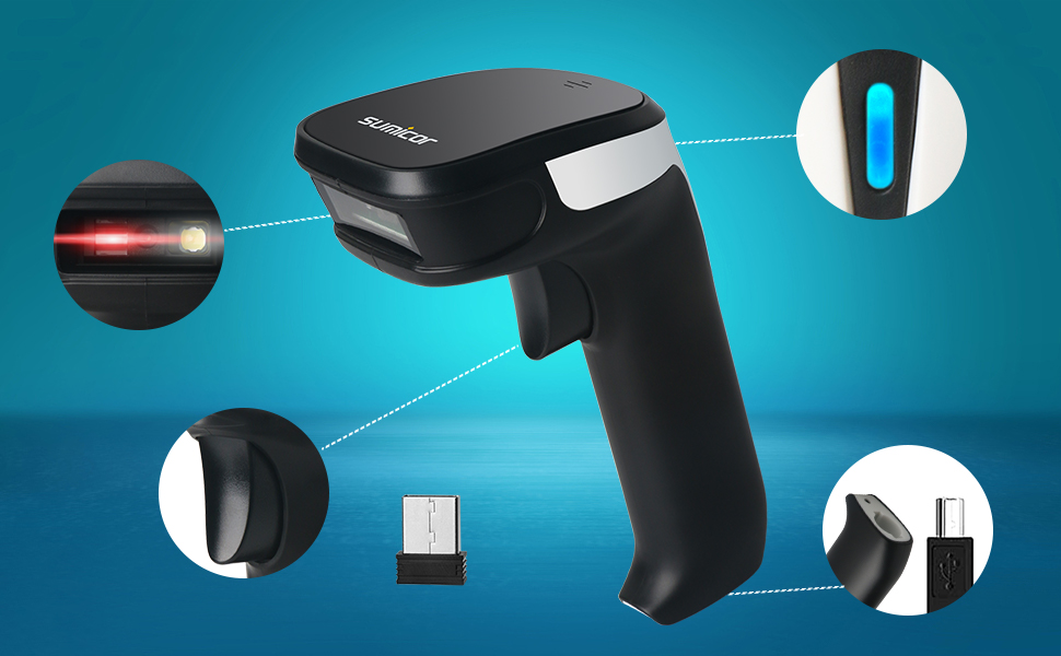 Wireless 3in1 Barcode Scanner, Sumicor 2.4G & Bluetooth