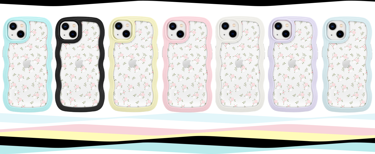 ZCDAYE Floral Case Compatible with iPhone 13, Aesthetic Flower Pattern & Cute Curly Wavy Shape Phone Case for Women Girls,Soft TPU Shockproof Cover for iPhone 13 (6.1 inch), Pink 17 iPhone 13 iPhone 14 iPhone 15 Phone Case cover