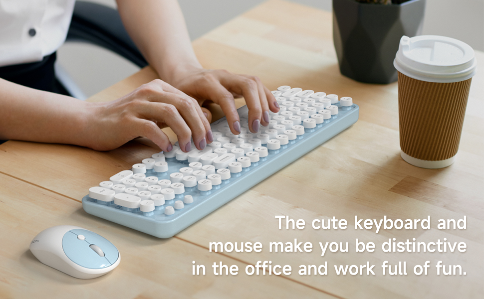 MOFII Wireless Keyboard and Mouse Combo, Blue Retro