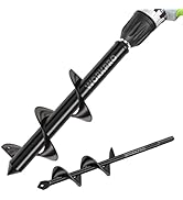 Black power tool auger with dual spiral drill bits. Features ergonomic handle with green accent and two different-sized auger attachments.