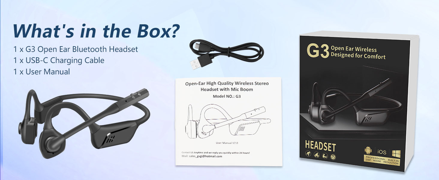 BANIGIPA Bluetooth Headset with Microphone, Open Ear Headphones with Noise Cancelling for Calling