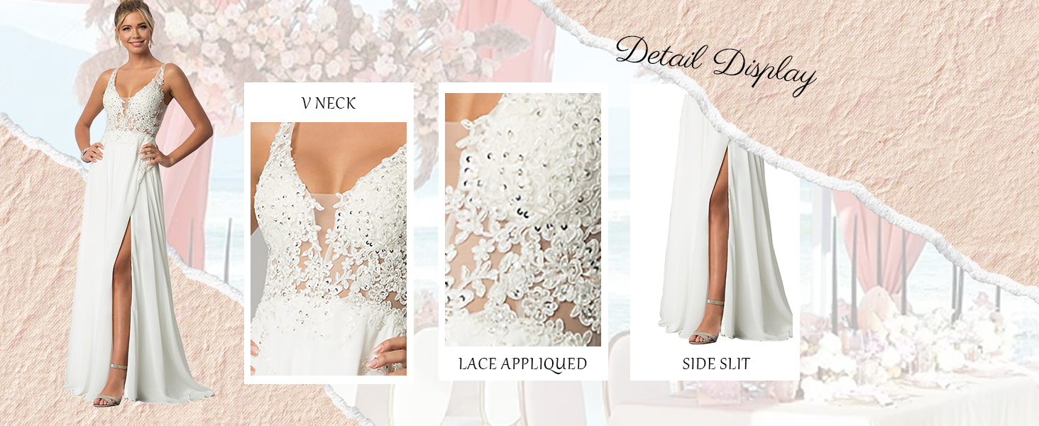 lace appliques bridal gowns v neck beading beach wedding dresses for bride 2023 prom dresses 