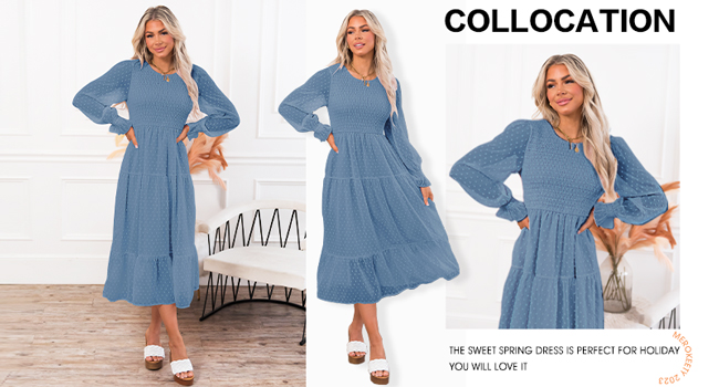 Swiss Dot Flowy Tiered Midi Dress  