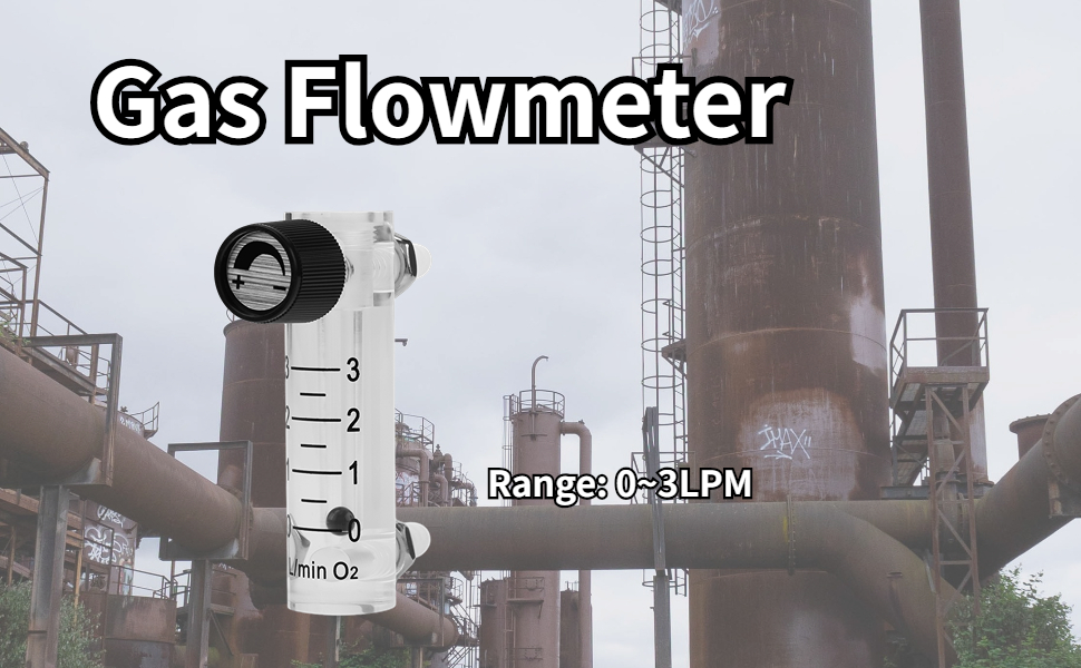 Gas Flowmeter, 0 to 3LPM Oxygen Air Flow Meter with Control Valve for