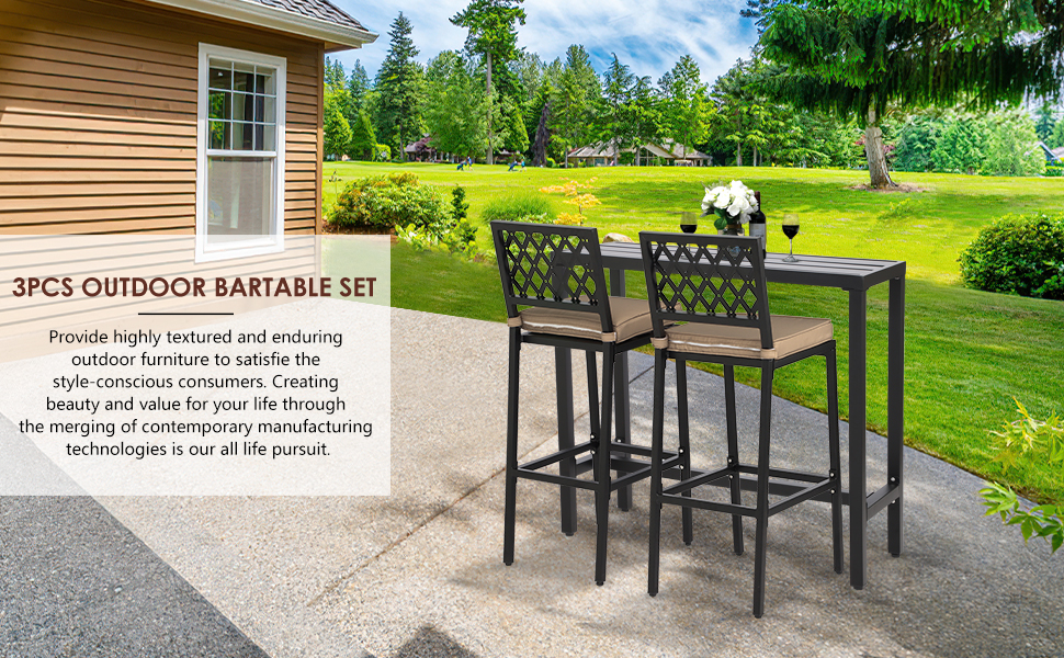 ONLYCTR Outdoor Bar Chairs and Table, Metal Outdoor Bar Set