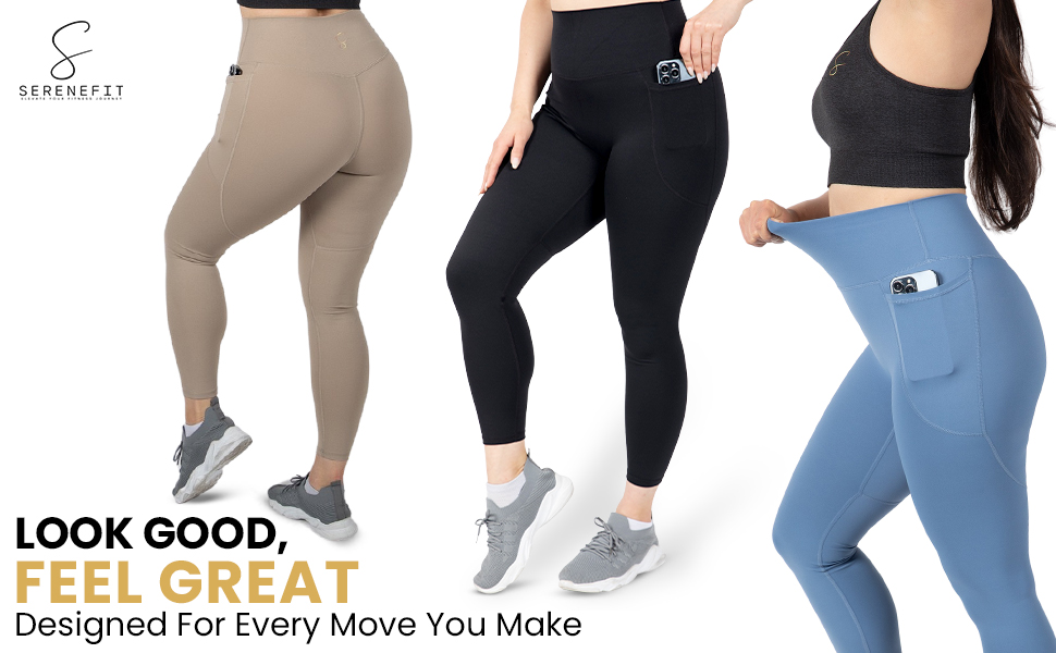 Khaki Black Sky Blue Leggings with Pockets For Women