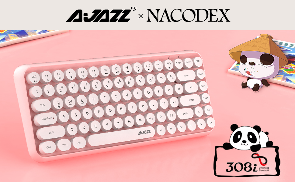 NACODEX 84Key Pink Wireless Bluetooth Keyboard with Cute Retro Round