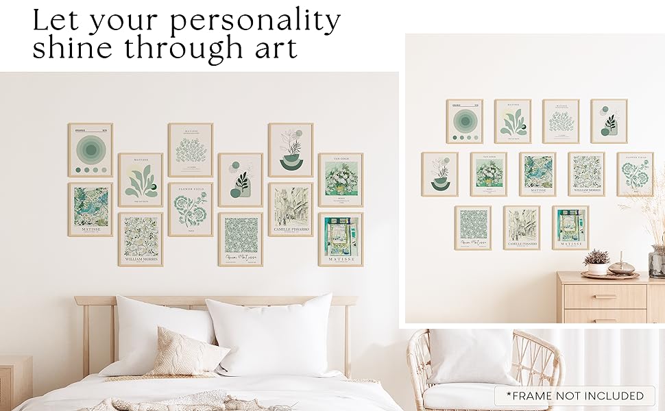 97 Decor Sage Green Room Decor Aesthetic - Sage Green Wall Decor for Bedroom, Green Boho Art Wall Decor for Living Room, Olive Green Wall Art Prints, Green Matisse Pictures for Dorm (8x10 Unframed) 17 artwork painting classroom authors henri pack van gogh starry night vincent