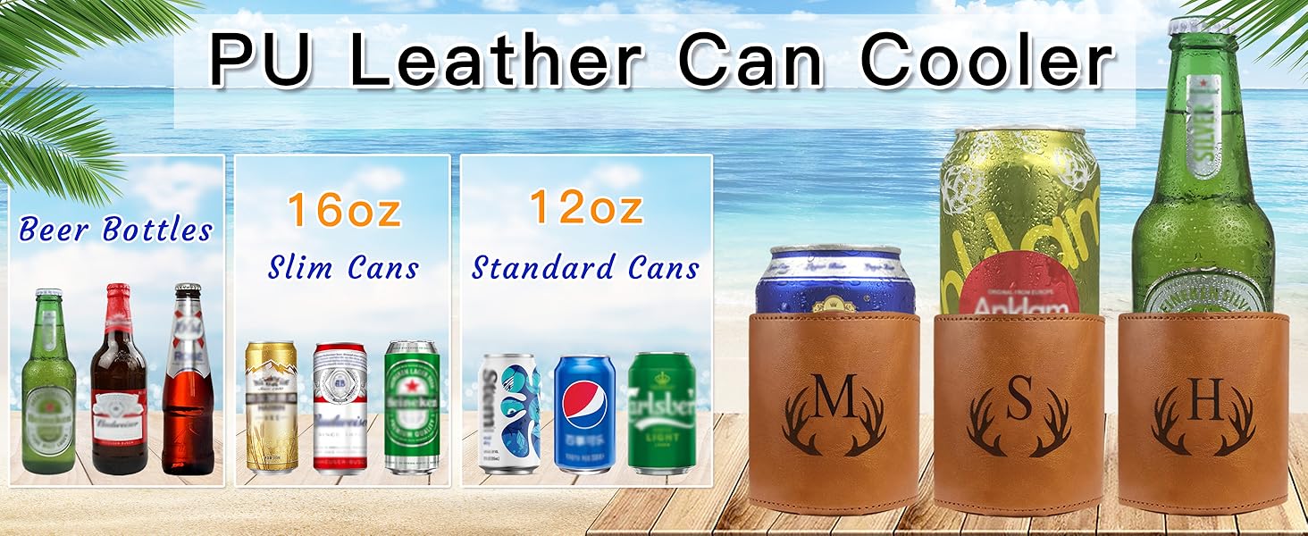initial leather can cooler and bottle opener