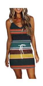 V Neck Sleeveless Bandage Stripe Print Dresses