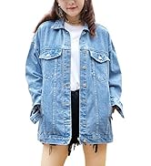 Omoone Women's Oversized Mid Long Denim Jacket Jean Biker Coat