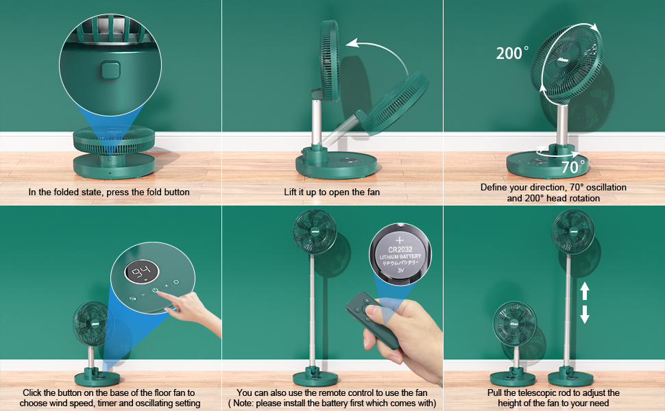 Aluan 12" Quiet Oscillating Fan with 12000mAh Rechargeable
