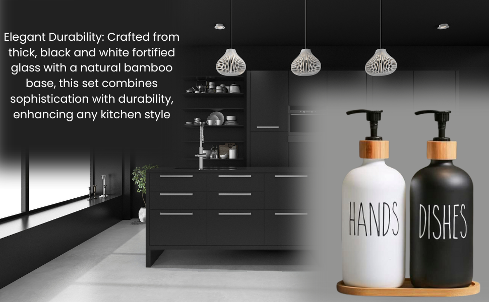 black glass refillable bottles stylish  durable bamboo wood modern elegant accessory