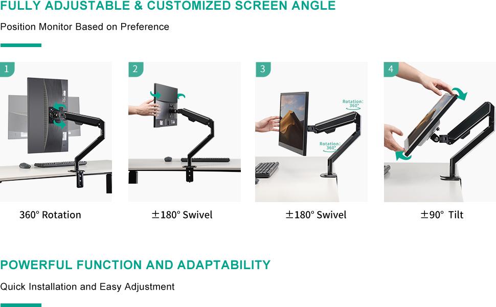EleTab Single Arm Desk Mount Articulating Gas Spring Monitor Bracket