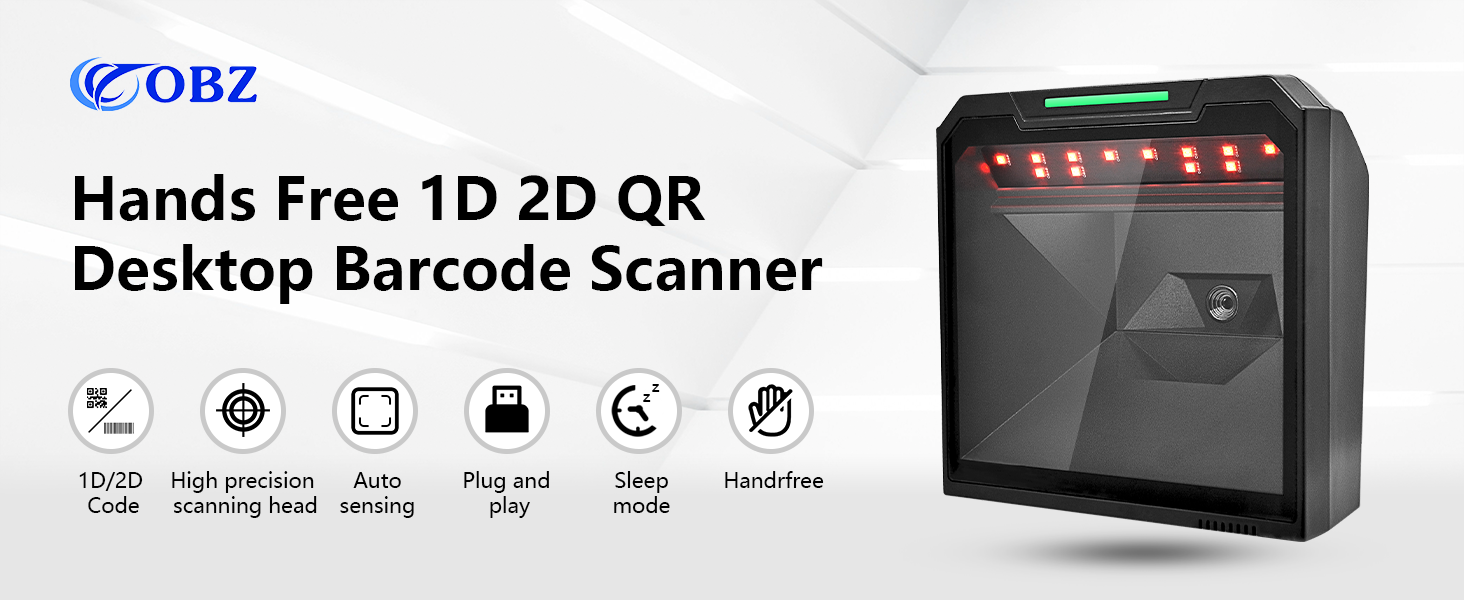 Hands Free 1D 2D QR Desktop Barcode Scanner
