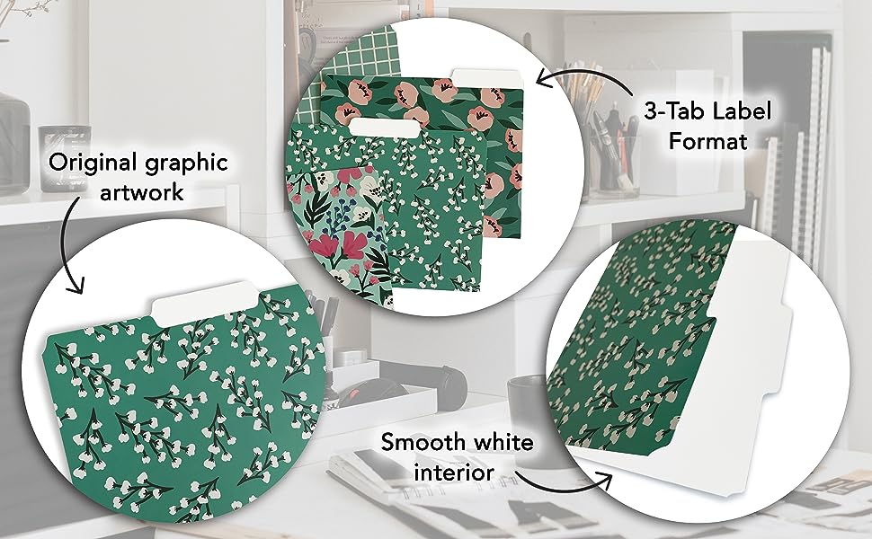 Decorative File Folders, Set of 123 Tab Cute File Folders Letter Size Decorative