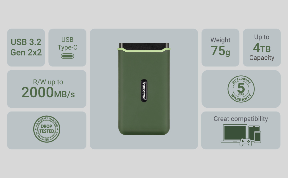Amazon.com: Transcend 2TB External SSD, Up to 2000MB/s