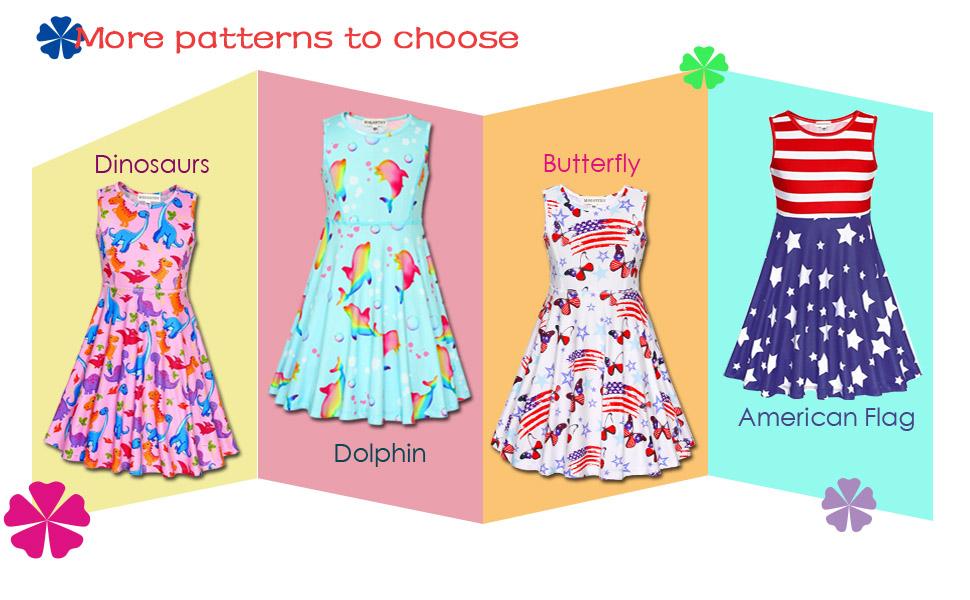 Sleeveless dinosaur print gown for girls, informal style, machine washable.