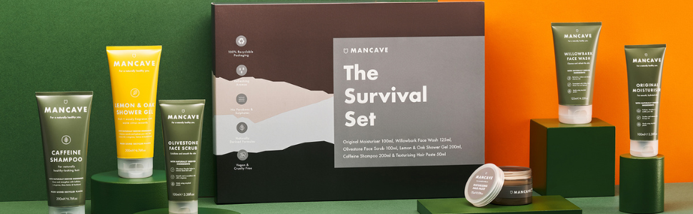 Mancave kit de survie, coffret cadeau, 6 produits essentiels de soins naturels 