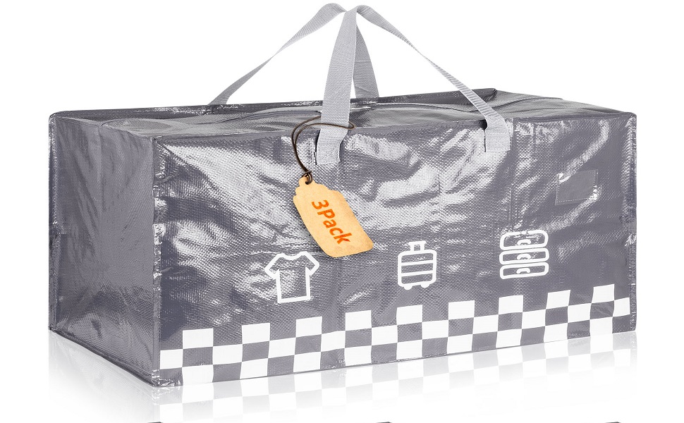 110L Extra Large Waterproof Moving Storage Bags with Zips, 3 Pack