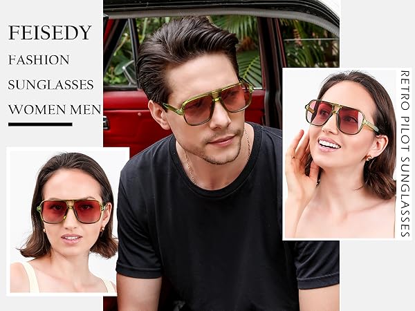 古着 ultra 80s サングラス sultry Amazon.com: FEISEDY Retro Square Pilot Sunglasses Women Men