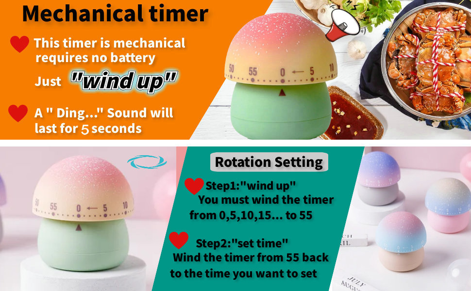 NUOSWEK Mechanical Kitchen Timer, Cute Mushroom Timer for