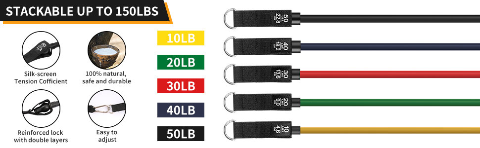Resistance Bands Set Men Women, Exercise Bands Set with Handles, 5 Tube Workouts Bands and 2 Foam Handles, Fitness Bands Stackable up to 150lbs, Resistance Bands Home Gym Equipment 19 Resistance Bands Set