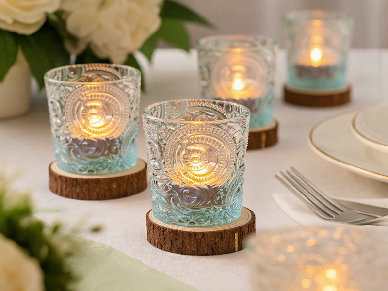 Amazon.com: 12 Pack Sun Moon Star Embossed Glass Tea Light