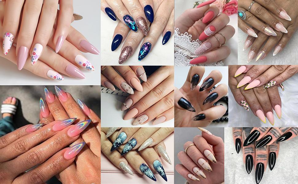 Amazon | ネイルチップ ネイル 長さだし 無地 付け爪 尖った爪