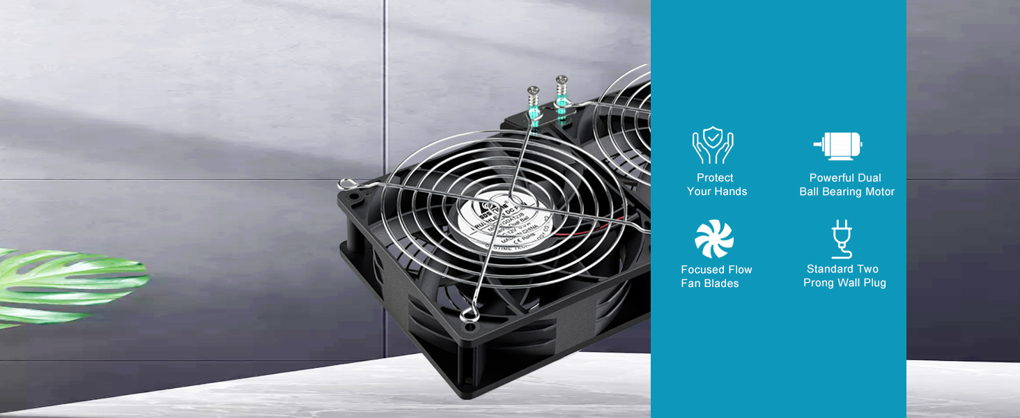 triple 120mm fan with metal fan grills on both sides