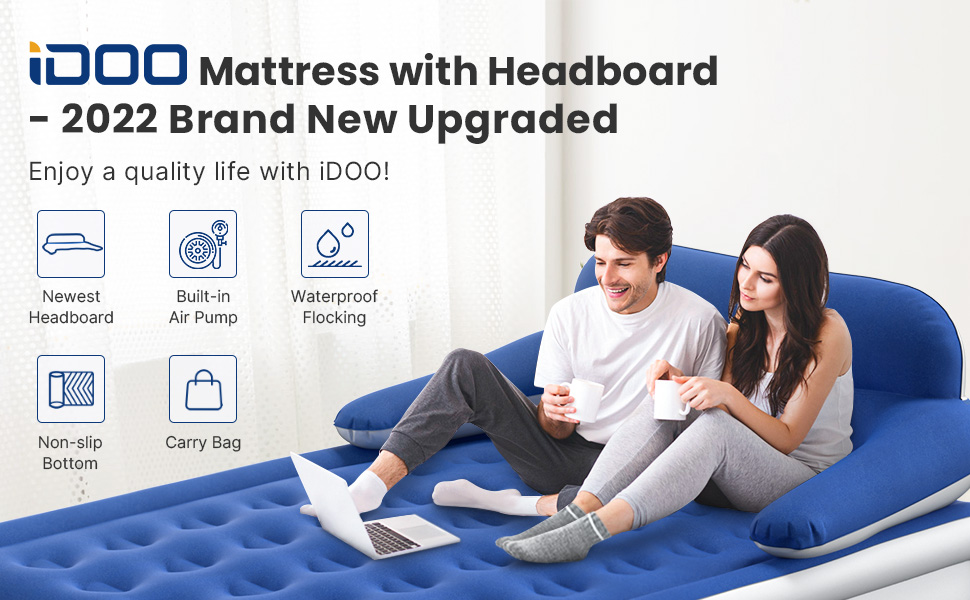 iDOO Queen Size Air Mattress with Headboard, Builtin Pump