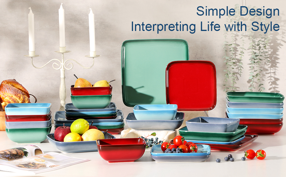 LOVECASA 'Vibri', Dinner Set for 4, Stoneware Plate Bowl Set Gradient