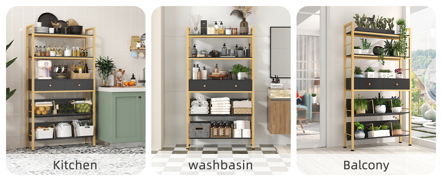 YAOHUOO Bookshelf with Drawers Widen Industrial Book Shelf with