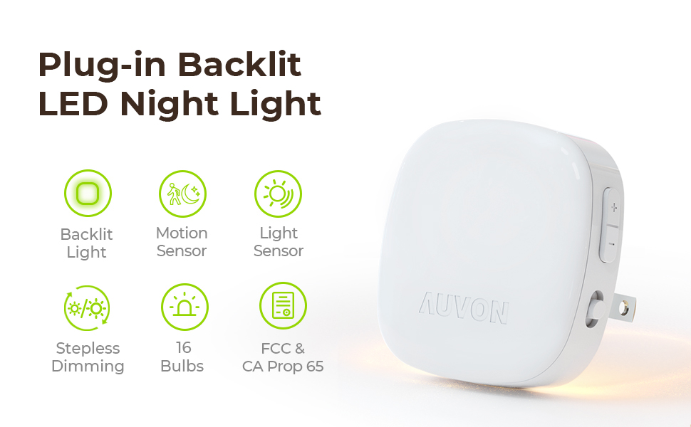 AUVON Plugin LED Backlit Night Light with Motion Sensor & Dusk to Dawn