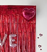 Red Foil Fringe Curtain Party Decorations, Melsan 3.2 x 8 ft Metallic Tinsel Curtains Streamer Ba...