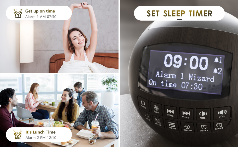 DAB Clock Radio with LCD Display, Alarm Clock with DAB/FM Radio