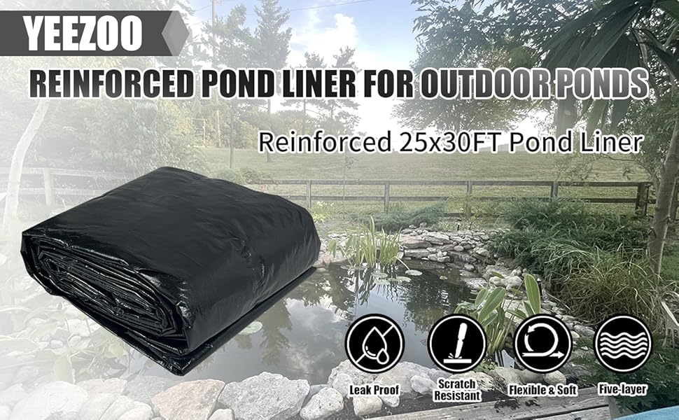yeezoo 25x30FT Reinforced Large PE Pond Liner, KOI Pond