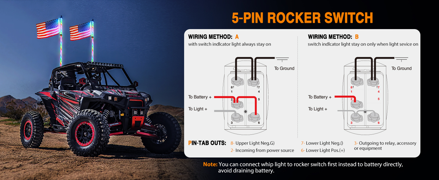 whip lights with rocker switch