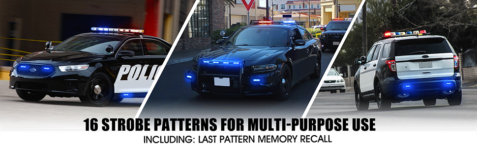 Surface Mount Flashing Strobe Lights LED Mini Grille Light Head Emergency Warning lights 16 patterns