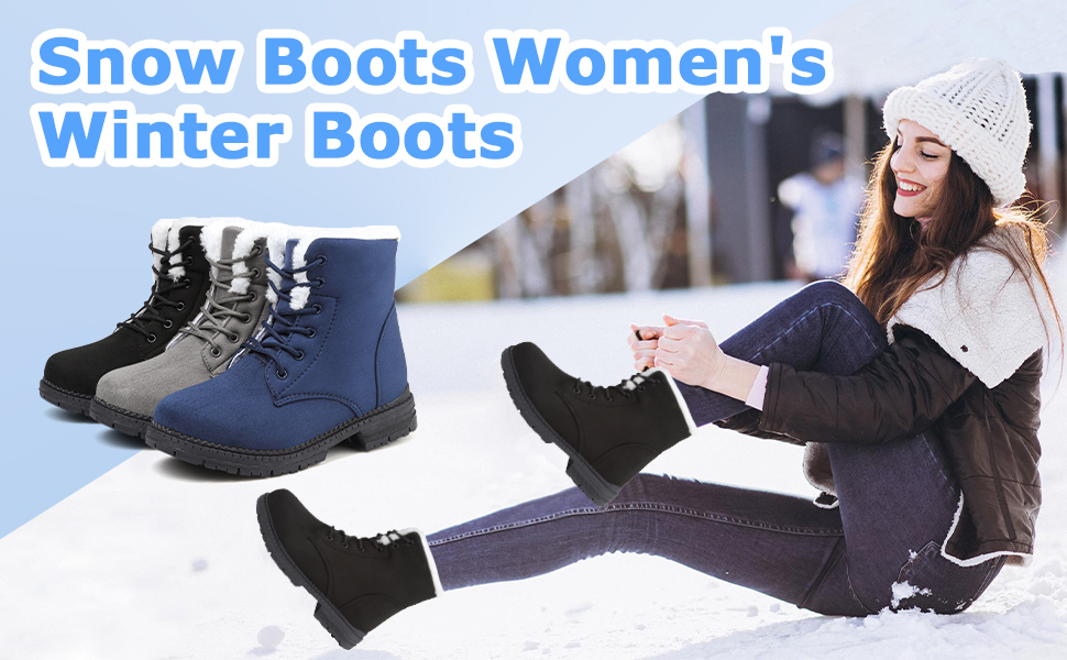 Women's Cotton Warm Fur Snow Winter Casual Boots Lace Up Outdoor Plus Size Comfortable Platform Boot