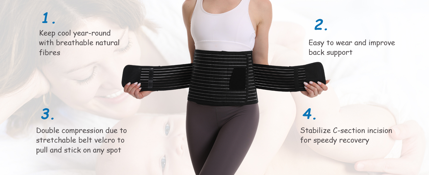 Paskyee Postpartum Belly Band, Abdominal Binder Post Surgery Belly Wrap