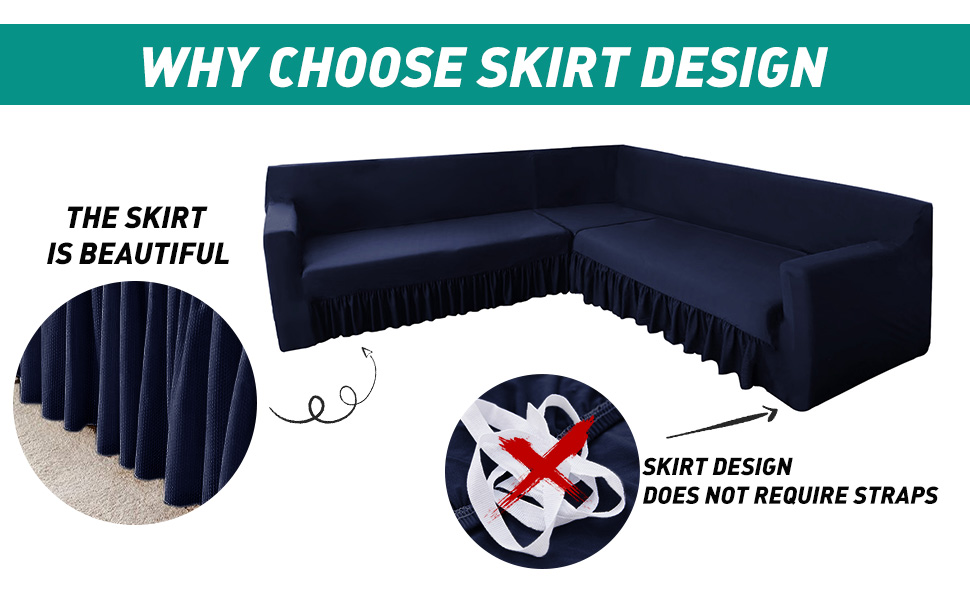 Arfntevss Corner Sectional Couch Covers with Skirt LShaped