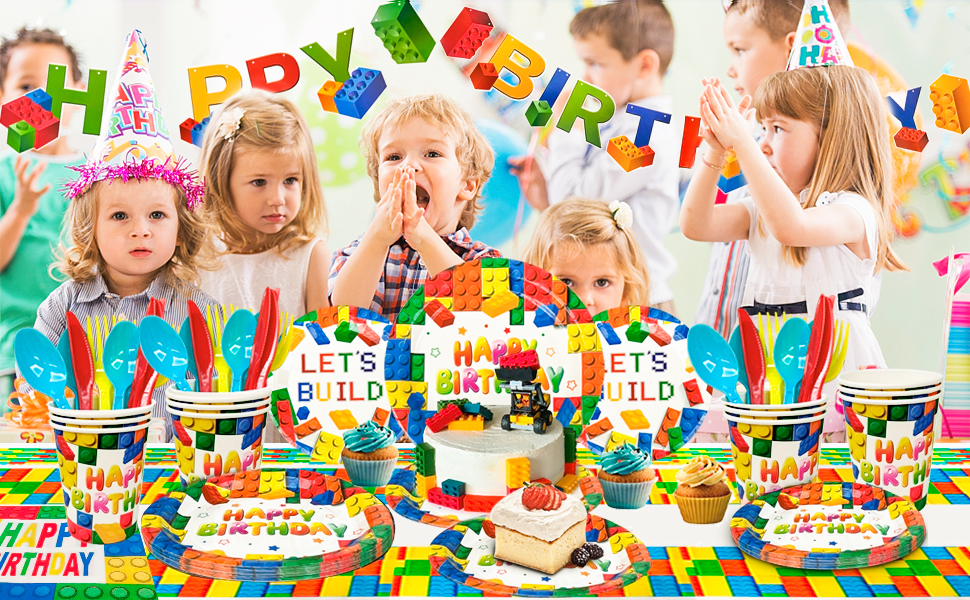 Building Block Party Supplies Tableware133pcs Colorful Building Block