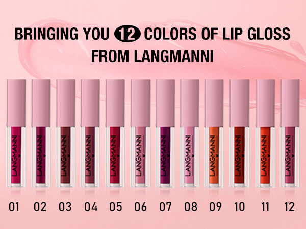 LANGMANNI 12Pcs Lip gloss Collection Makeup Set, Shiny Smooth Soft Liquid Lip Glosses