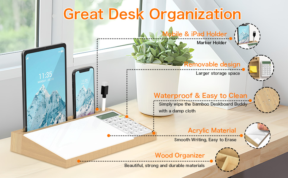 DeskBoard Buddy with Calculator, Desktop Whiteboard with 2