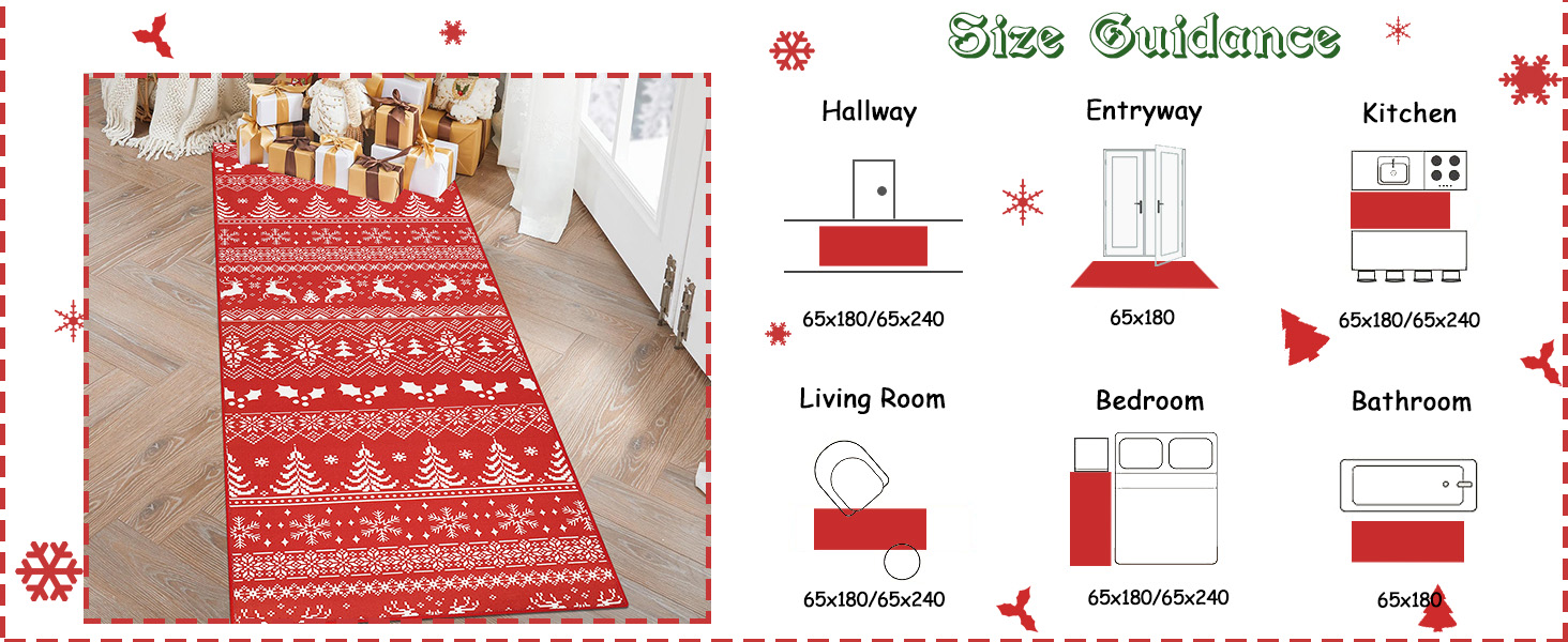 Cekene Christmas Carpet Runners for Hallways Nonslip Red 65x180cm