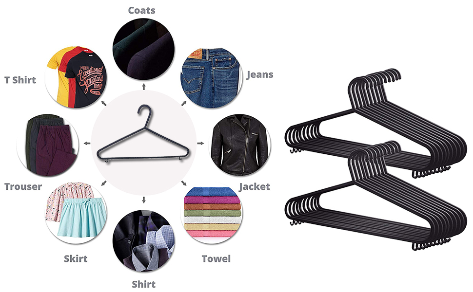 REQUISITE NEEDS Standard Coat Hangers Black Colour Strong Plastic Adult