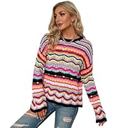 トップス SKOLOCT STRIPE KNIT SWEATER Women's Mexican Sweaters Striped Fall Tops Colorful Sweaters