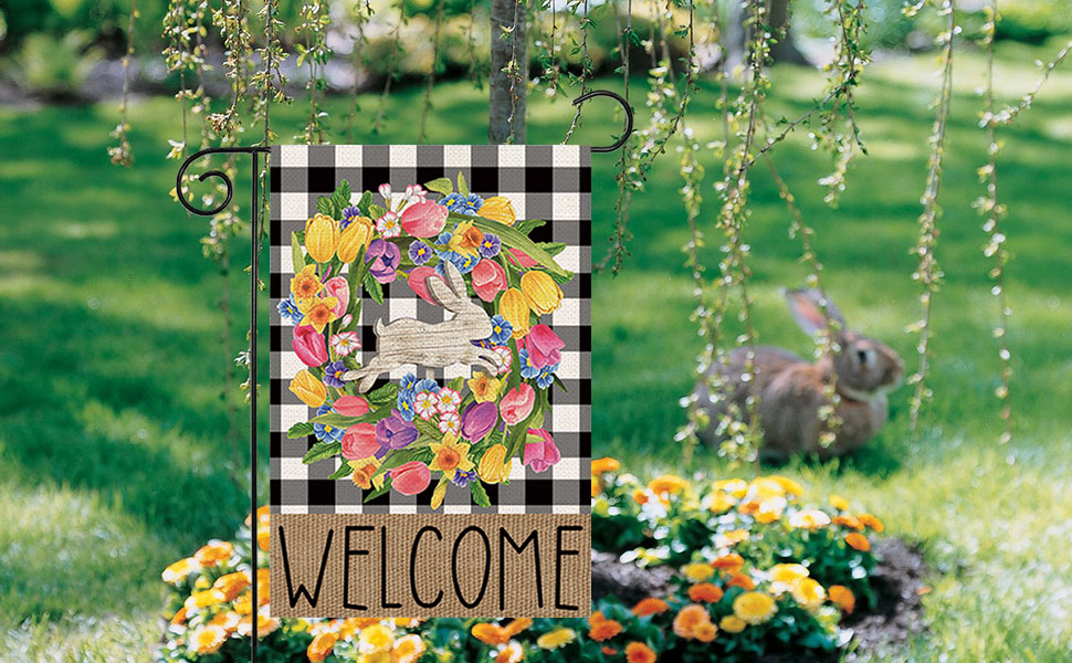 Easter Bunny Garden Flags 12x18 Double Sided Spring